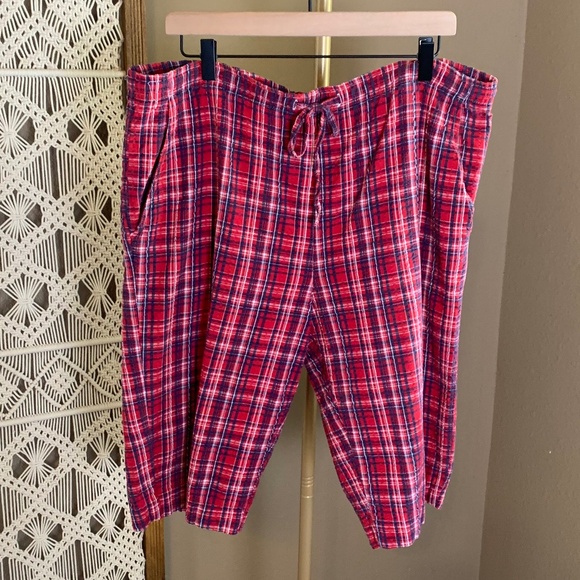 Erika Size Large Plaid Cotton Pull-On Pedal Pusher Pants ~ Red/Blue - Picture 1 of 7